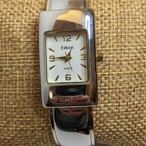 Eikon Silver & Gold-Tone Bangle Watch – Rectangular Face Quartz Women’s Bracelet
